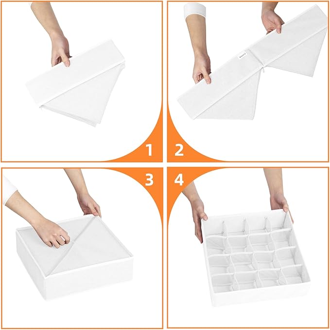 Criusia Drawer Organizer - 6 Set Clothes Organizer for Closet & Bedroom - 90 Cells Bins for Sock, Underwear, Bra, Baby Clothes - Washable & 10xDurable than Non-Woven Fabric (White)