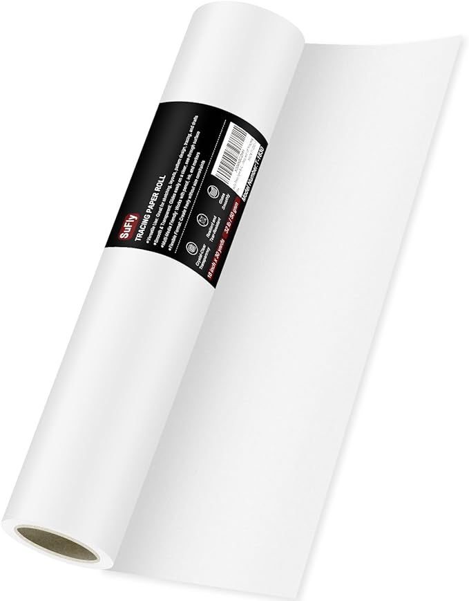 SuFly Tracing Paper Roll 18 Inch Wide x 30 Yards - Smooth Transparent 30lb/50gsm Trace Paper Roll for Drawing, Sketching, Sewing Patterns & Technical Drafts.