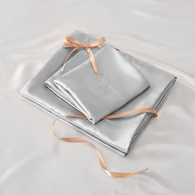 BEDELITE California King Sheets Set, Luxury Soft Grey Satin Sheets - Image 6