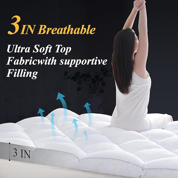 DOWNCOOL 3 Inch Queen Mattress Topper, Ultra Thick and Fluffy Supportive Memory - Image 4