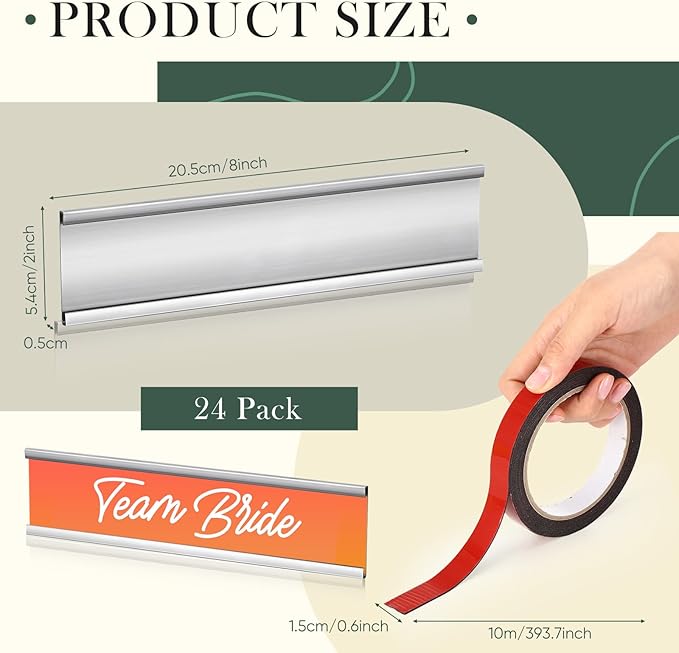 Leifide 24 Pack Name Plates for Doors, 2 x 8 Inches Aluminum Office Name Plate Holder for Wall, Meeting Room, Office, Business Department, Desk, Warning Area