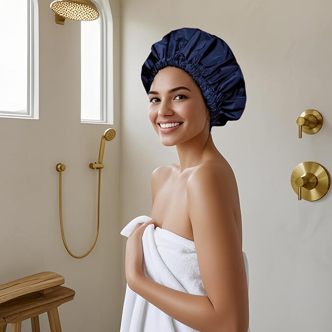Reusable Shower Cap for Women, Large Waterproof Shower Bonnet - Image 4