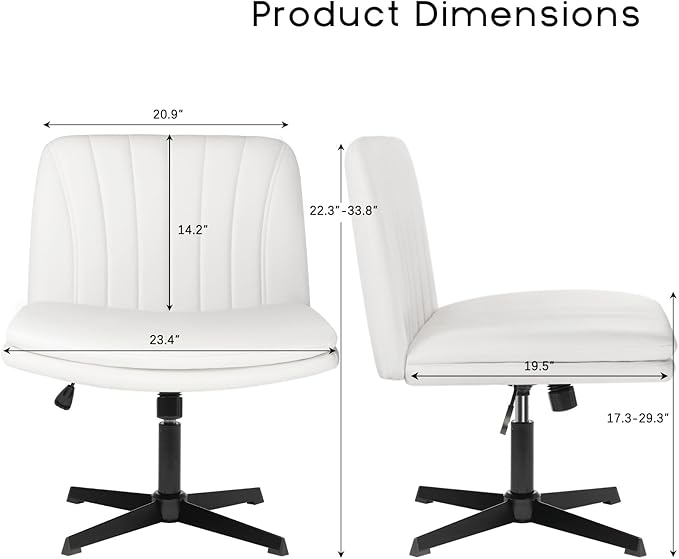 PUKAMI Criss Cross Legged Office Desk Chair No Wheels,PU Leather Modern Swivel Height Adjustable Wide Seat Mid Back Computer Task Vanity Chair for Home Office