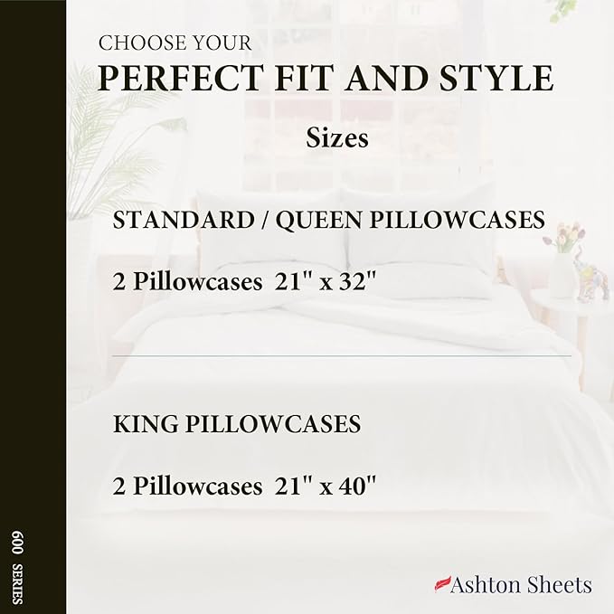 100% Egyptian Cotton Queen/Standard Pillow Cases Set of 2 - Image 7