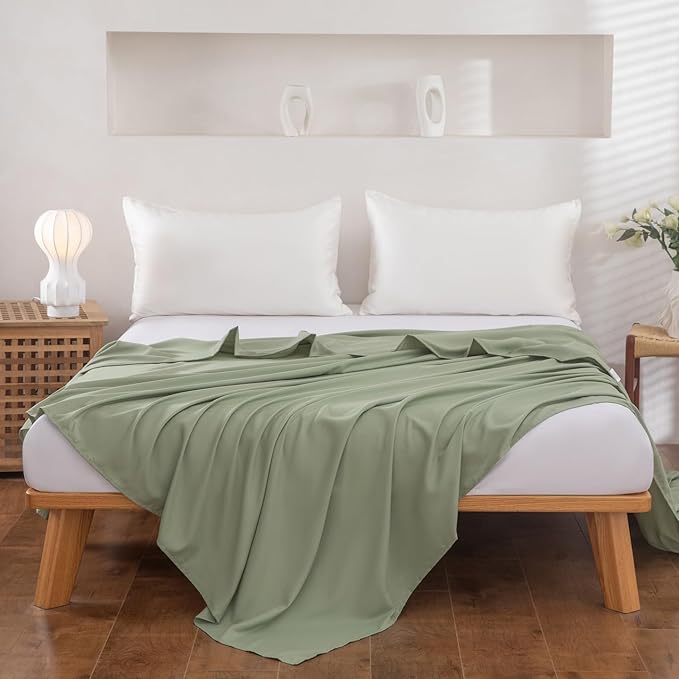 Full Flat Sheet Only， 80x96Inch Sage Green - Image 2