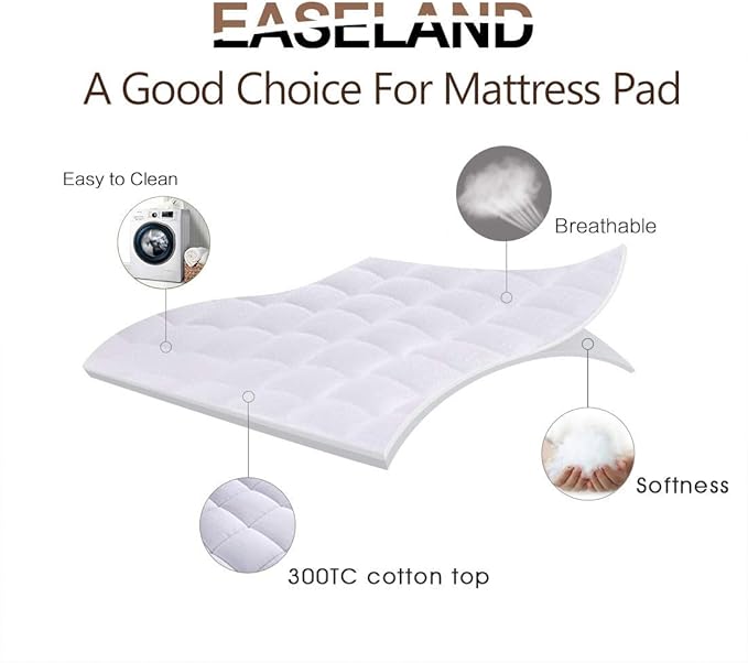 EASELAND California King Mattress Pad Pillow Top Mattress Cover Quilted Fitted - Image 2