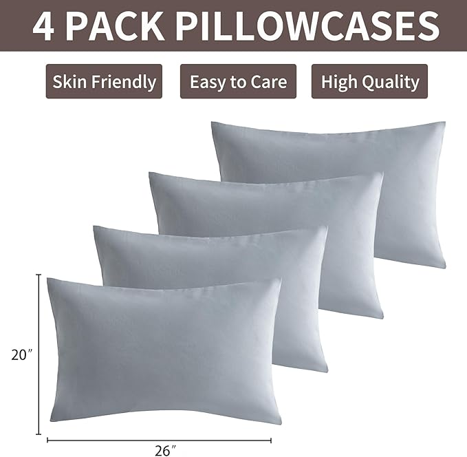 MINIPANDA Light Grey Pillowcases Set of 4 Standard Size- Gray Pillow Cases - Image 3