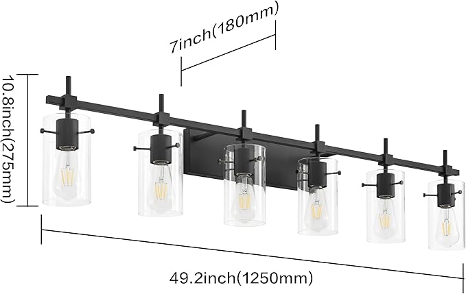 SOLFART Black Vanity Light fixtures 49.2 inch 6 Lights Wall Light Fixtures - Image 3