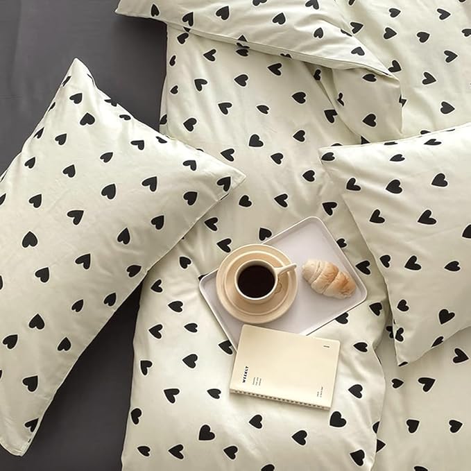 Nayoroom Black and White Heart Duvet Cover Full Size Black Hearts Printed on - Image 5