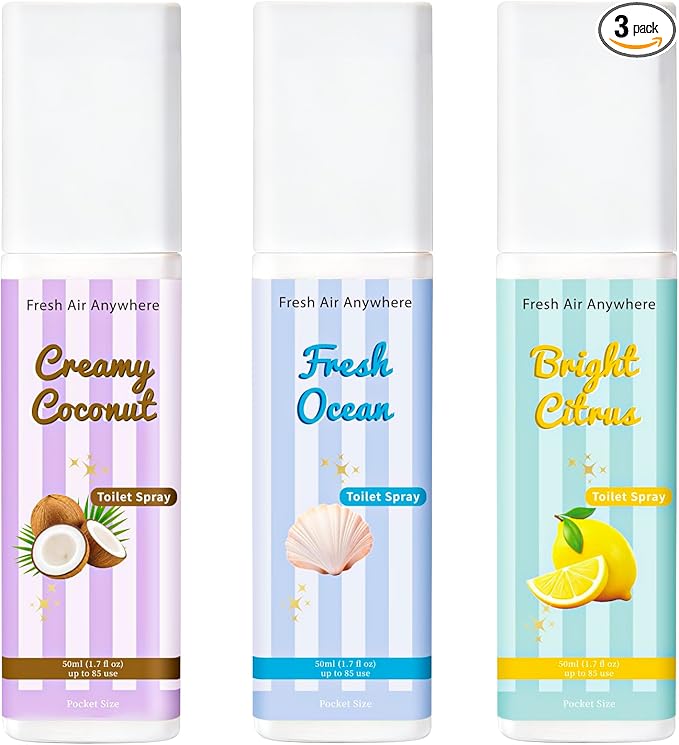 Toilet Spray, Ocean & Coconut, 3 Pack 1.7 fl oz each, Bathroom Odor Eliminator by AQUABLANCE