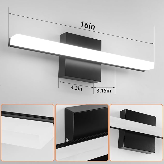 LED Bathroom Vanity Light 16in 3 Color Temperature Over Mirror Lighting Fixture - Image 4