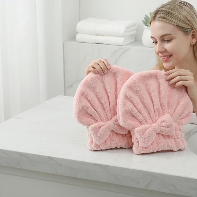 Cute Bow Microfiber Hair Towel for Girls, Quick Drying Hair Turban for Women by Unknown