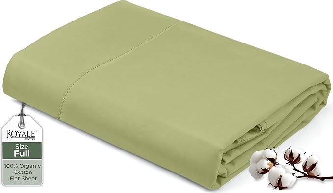 Royale Linens 100% Organic Cotton Full Flat Sheet Only by ROYALELINENS