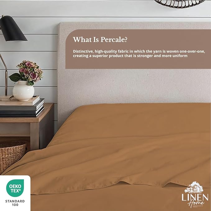 Linen Home 100% Cotton Percale 1 Flat Sheet, Twin Size - Image 4