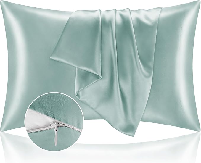 BEDELITE Satin Pillowcase with Zipper, Haze Blue Pillow Cases Queen Size Set of by BEDELITE