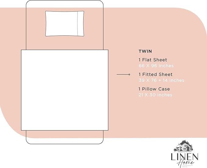 Linen Home 100% Cotton Percale Sheets Twin Size, Brushed Rose, Deep Pocket - Image 6