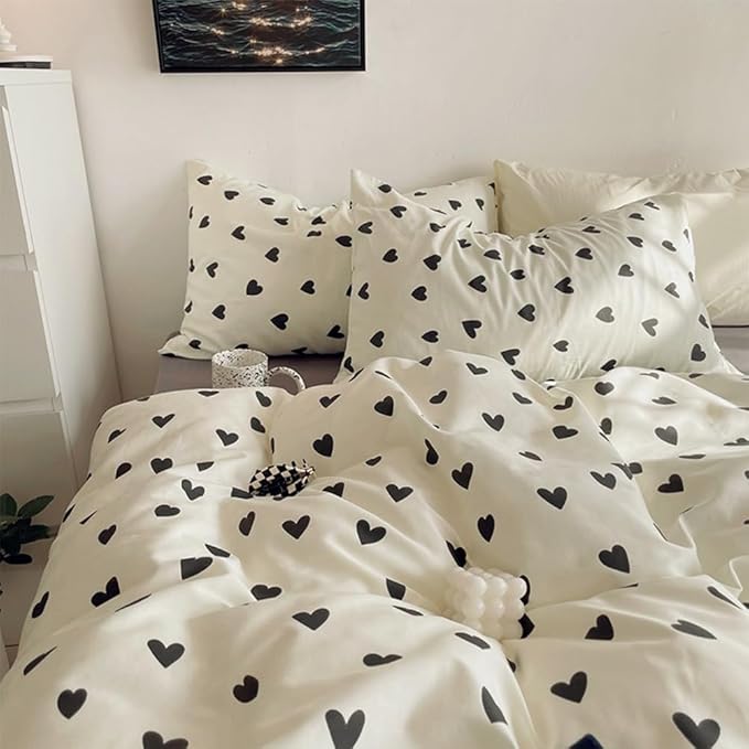Nayoroom Black and White Heart Duvet Cover Queen Size Black Hearts Printed on - Image 5