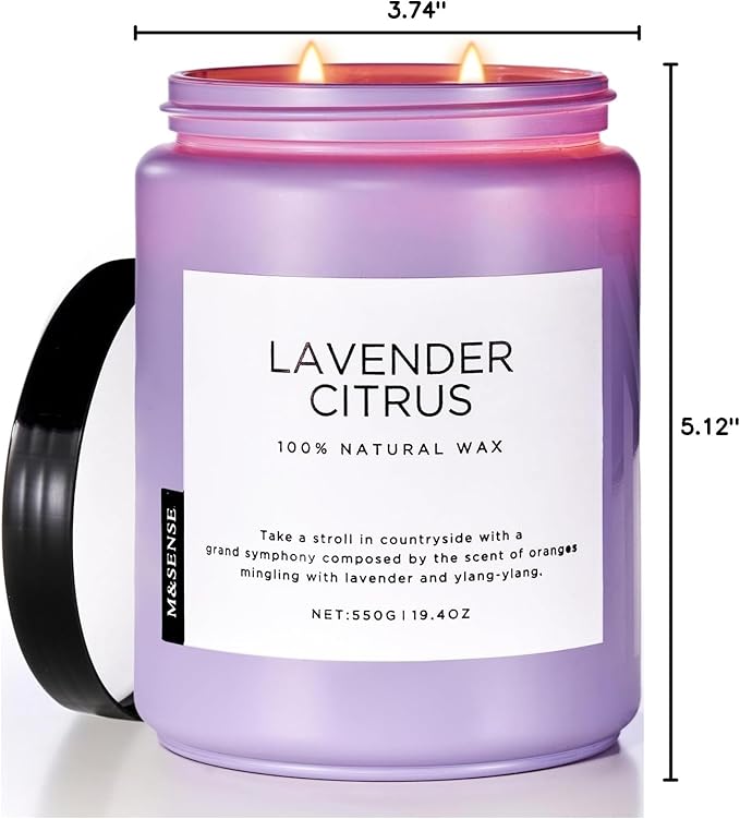 M&SENSE Lavender Citrus Candles, 19.4oz 110H Burn Time Large Natural Soy Candles - Image 10