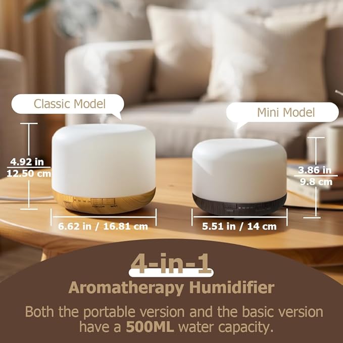 500ml Essential Oil Diffuser, Quiet 4-in-1 Ultrasonic Aromatherapy Humidifier - Image 3