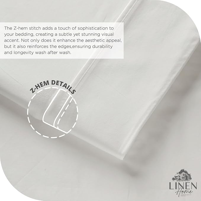 Linen Home 100% Cotton Percale Sheet Set, Queen Size, Snow White, Deep Pocket - Image 3