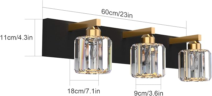 Aipsun Crystal Vanity Light Black Bathroom Vanity Lighting Fixtures 3 Lights - Image 4