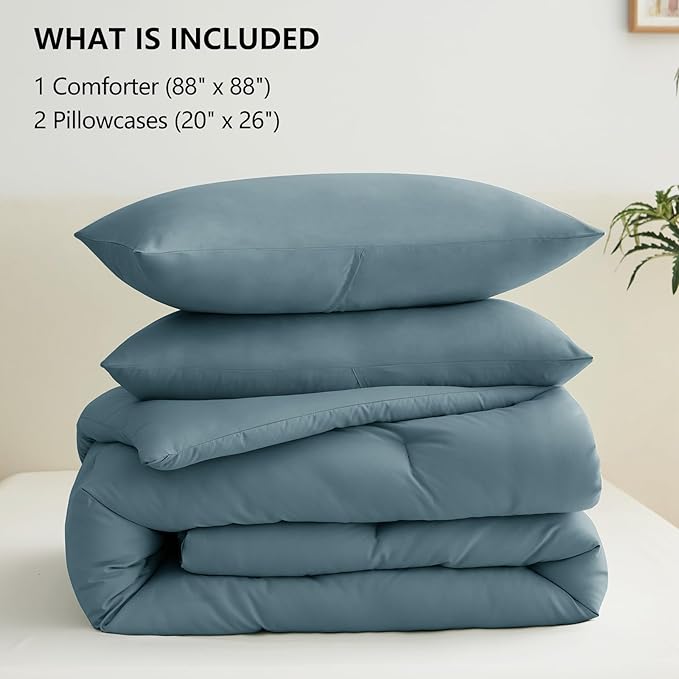 CozyLux Queen Comforter Set Mineral Blue, 3 Pieces Solid Comforters Queen Size - Image 6