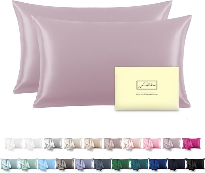 Silk Pillow Cases 2 Pack, Soft Breathable and Sliky Standard Size Pillow Cases by Suatien