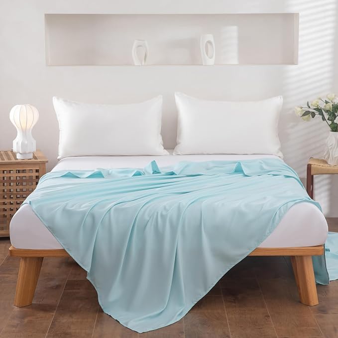 King Flat Sheet Only， 108x102Inch Light Blue - Image 2