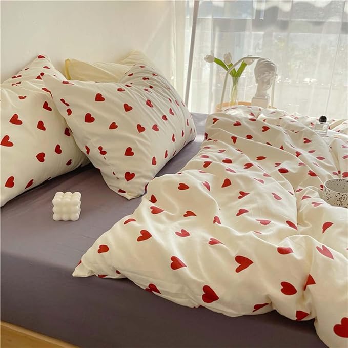 Nayoroom Heart Duvet Cover Queen Size Cute Red Love Heart Printed on White - Image 5