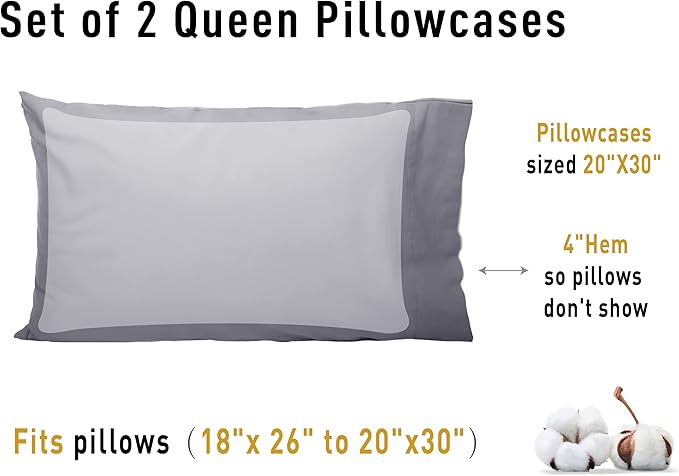 Sunflower Queen Pillowcases Set of 2, 100% Cotton Queen Pillow Cases 2 - Image 8