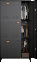 SUPEER 9 Doors Metal Lockers for Employees with 18 Hooks,Metal Lockers with Business Card Holder for School Garage Office Gym Home,Assembly Required,Black