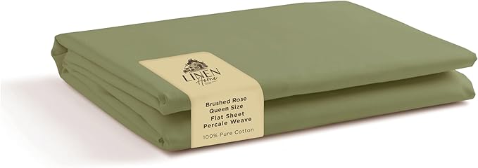 Linen Home 100% Cotton Percale 1 Flat Sheet, Queen Size by LINENHOME