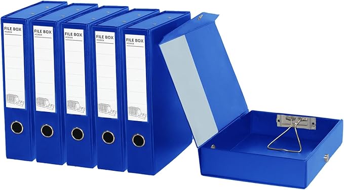 URbantin 6 Pack Foldable Plastic Box Files A4 with Metal Clip,65mm Spine,Document Archive Folders for Office（Blue）