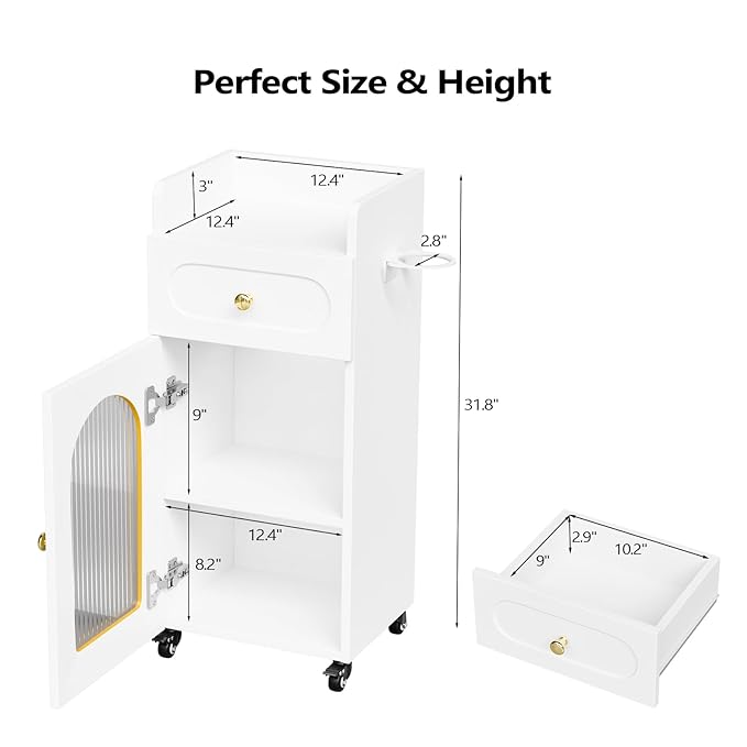 OmySalon Salon Cart with Wheels, 3-Tier Rolling Beauty Cart with Glass Door & - Image 5