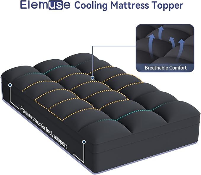 ELEMUSE Twin Black Mattress Topper - Image 2