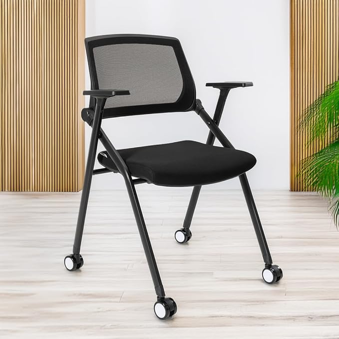 VACYOVKE Folding Conference Room Chairs Set of 2 Black Guest Reception Chair for Office, Waiting Room, Meeting, Lobby, Church