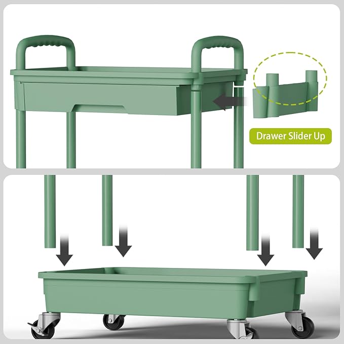 Sorgion 3 Tier Rolling Cart Organizer,Laundry Room Bathroom Organizers and Storage Office Shelves Mobile Shelving Unit Kitchen Trolley Cart with Wheels for Art,Craft,Diaper,Bedside,Snack(Green)