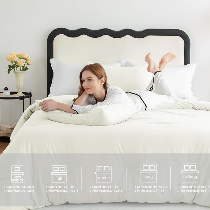 CozyLux King Size Comforter Set Ivory, 3 Pieces Solid Comforters King Size - Image 7