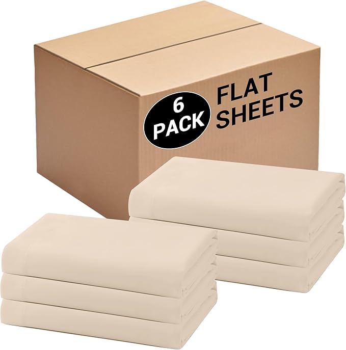 Bulk King Flat Sheets Only, 6 Pack Quick Sort Top Bed Sheet, Color-Coded Label by Culve