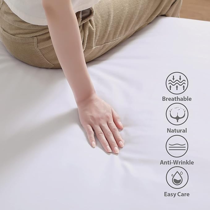 100% Egyptian Cotton Fitted Sheet Queen Size White, 600 Thread Count, 8-16" - Image 2