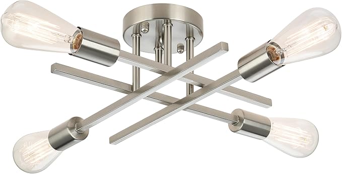 SunRider Industrial 4-Light Semi Flush Mount Ceiling Light Fixture, Brushed - Image 9