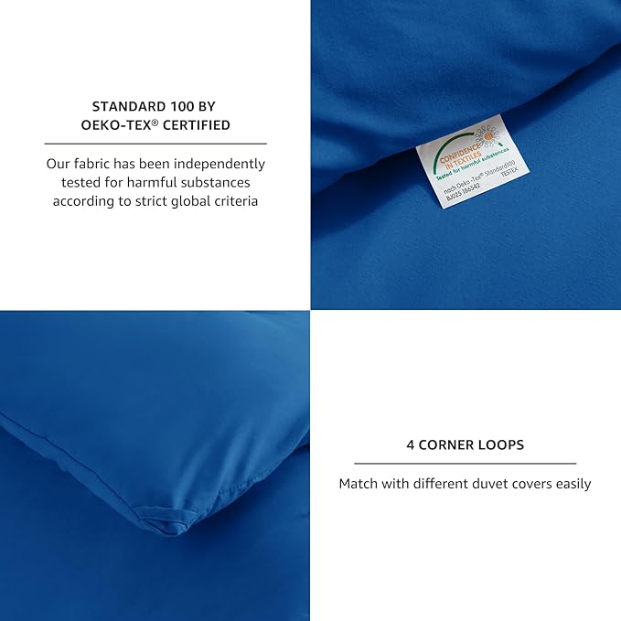 CozyLux Full Size Comforter Set Classic Blue, 3 Pieces Solid Breathable Quilted - Image 4