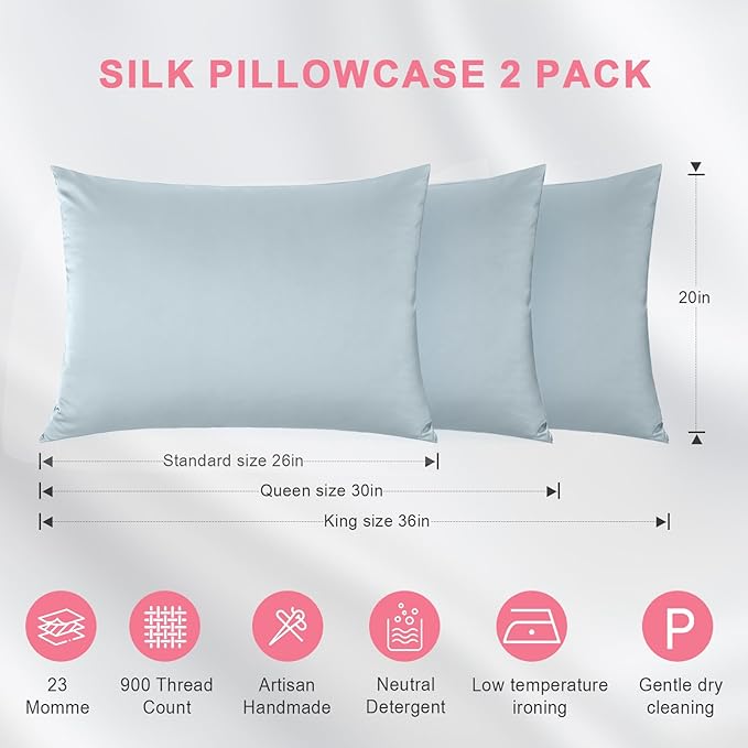 100% Silk Pillowcase 2 Pack for Hair and Skin, Both Sides 23 Momme Grade 6A+ - Image 6