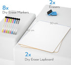 Nicpro Dry Erase Lap Board 12 x 16 inches 2 Pack Kid Double Sided Blank Small Lapboard with 8 Pens, 2 Eraser, Learning Mini Whiteboard Portable Drawing Board for Student and Classroom Use