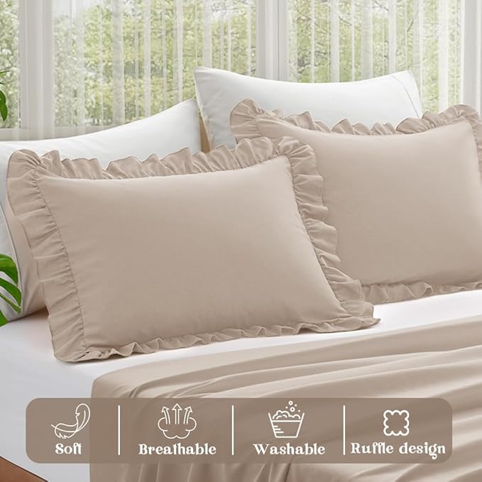 KKJIAF Ruffle Pillow Cases Standard Size Set of 2, Ruffled Pillow Covers - Image 4