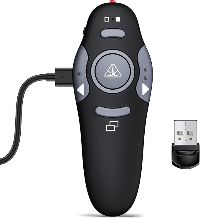 DinoFire Presentation Remote, RF 2.4GZ Rechargeable USB Slide Clicker for Powerpoint Presentation Presenter for Laptop/Computer/MAC