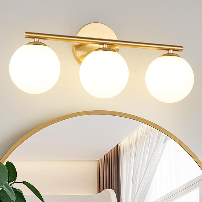 Globe Bathroom Light Fixtures 3-Light Brass Gold Vanity Light by foucasalLighting