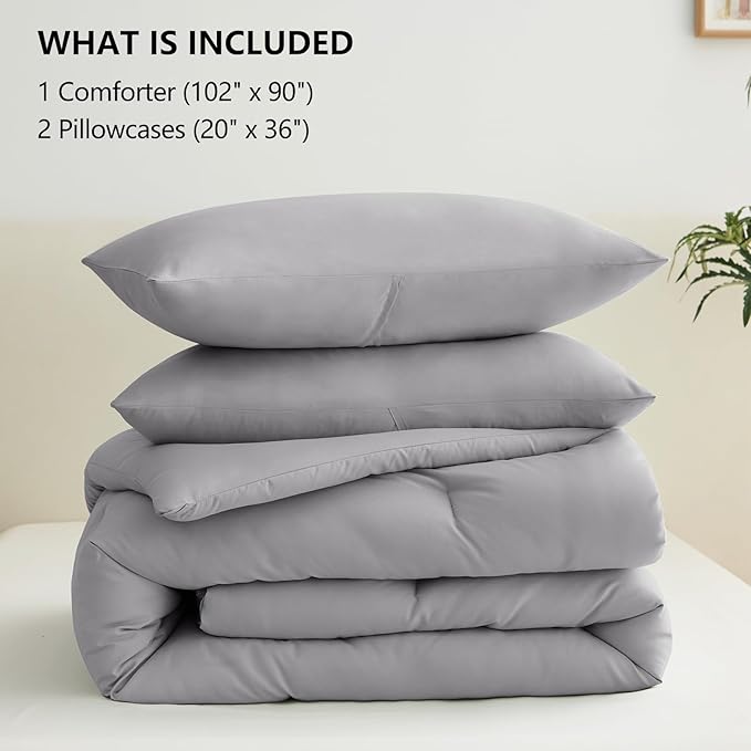 CozyLux King Size Comforter Set Grey, 3 Pieces Solid Comforters King Size - Image 6