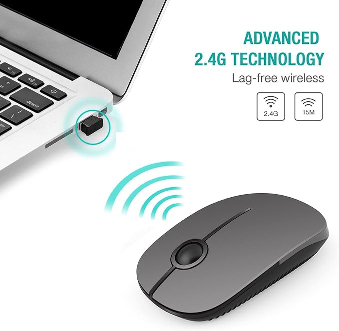 VssoPlor Wireless Mouse, 2.4G Slim Portable Computer Mice with Nano Receiver Quiet Silent Optical Laptop Mouse for Notebook, PC, Laptop, Computer-Black and Gray