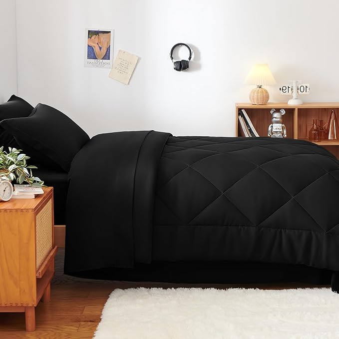 CozyLux Twin XL Comforter Set Black - Image 6
